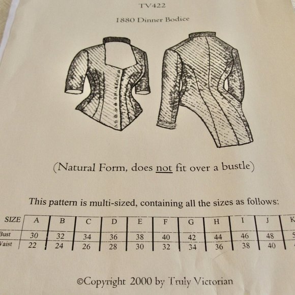Truly Victorian 1880 Dinner Bodice Pattern TV422 Old West Reenactment Costume - Picture 6 of 6